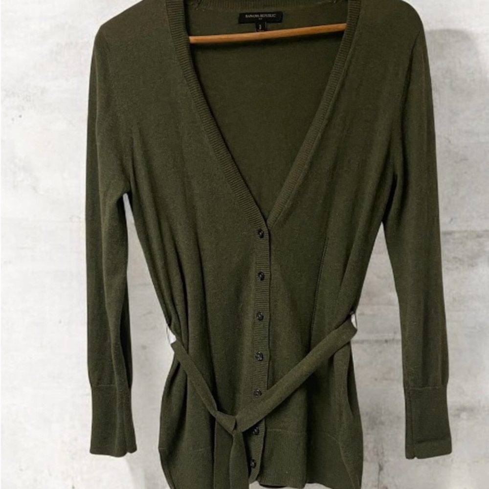 Banana Republic sage green cardigan.